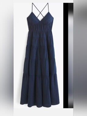 Abercrombie & Fitch Navy Tiered Maxi Dress Skirt with Spaghetti Straps